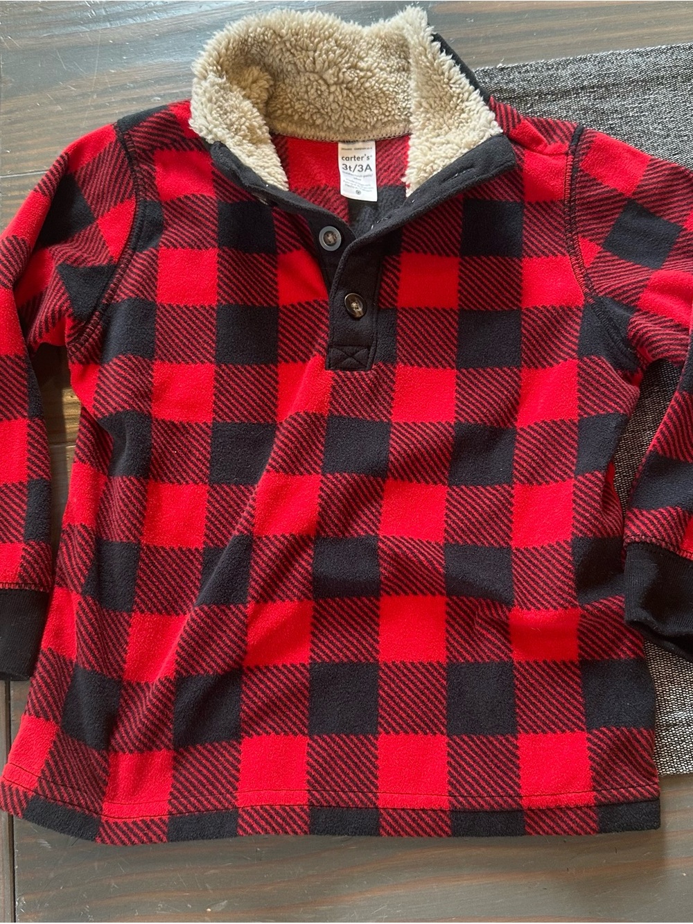 Carter's Red and Black Buffalo Plaid Sherpa Collar Pullover